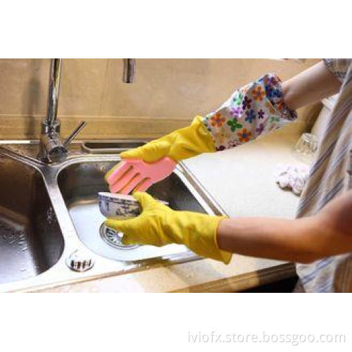 Heave Duty Long Cleaning Latex Gloves , Five - Finger Spong